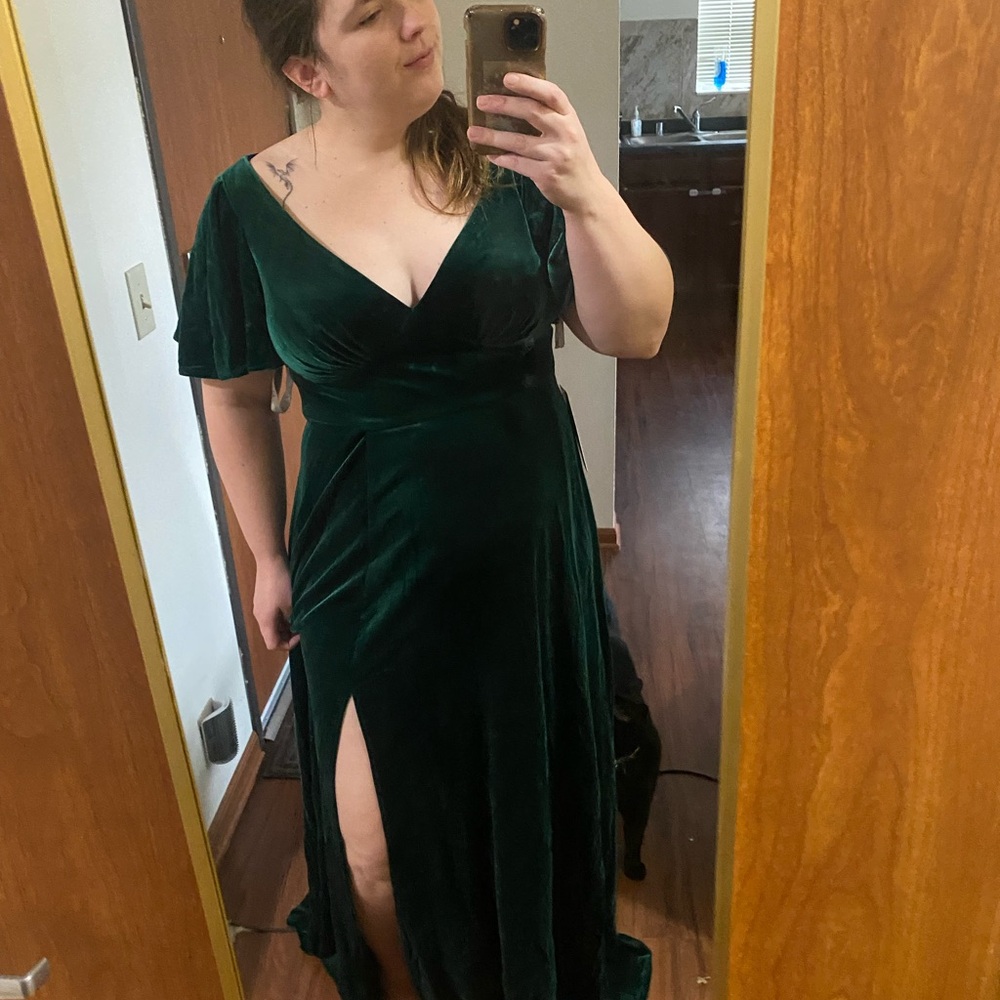 Azazie Kimber Emerald Velvet Dress